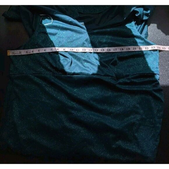 Connected Apparel Dress Hunter Green Glitter Short Sleeve V-Neck Size 22W - Picture 4 of 9